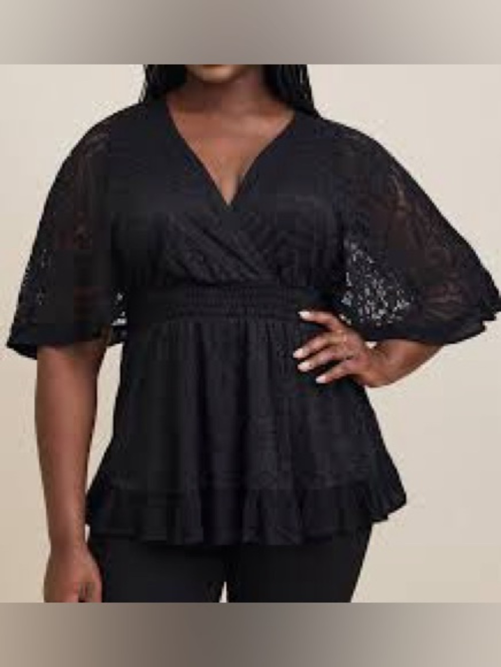 Torrid surplice flutter sleeve fully lace cinched waist top 2X